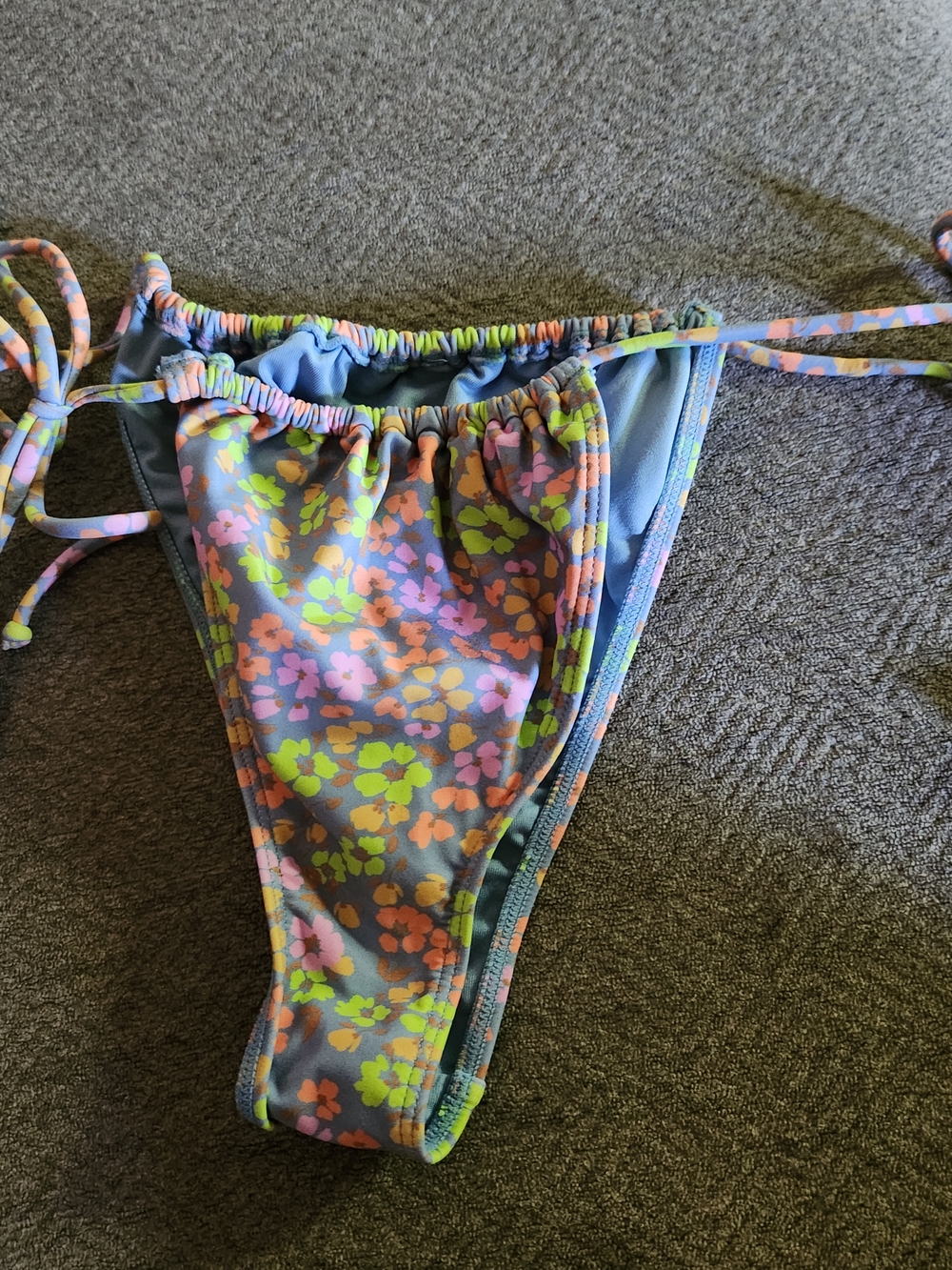 Floral Tie-Side Bikini Bottom in Blue with Neon Floral Print